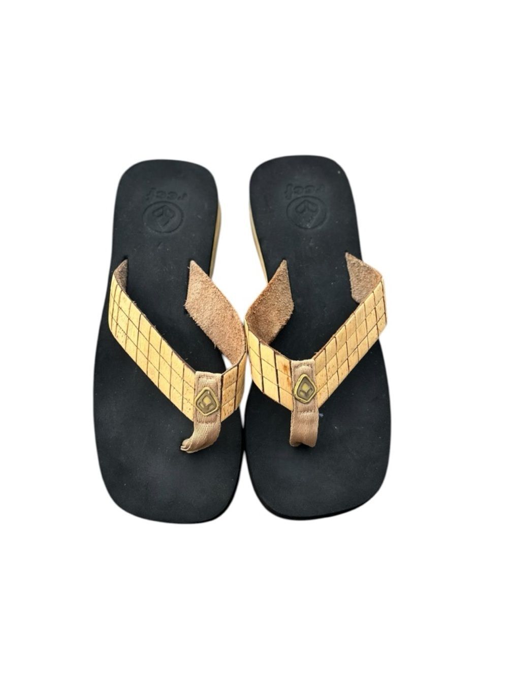 Y2K Vintage Reef Square Toe Wooden Strap Flip Flop Size 7